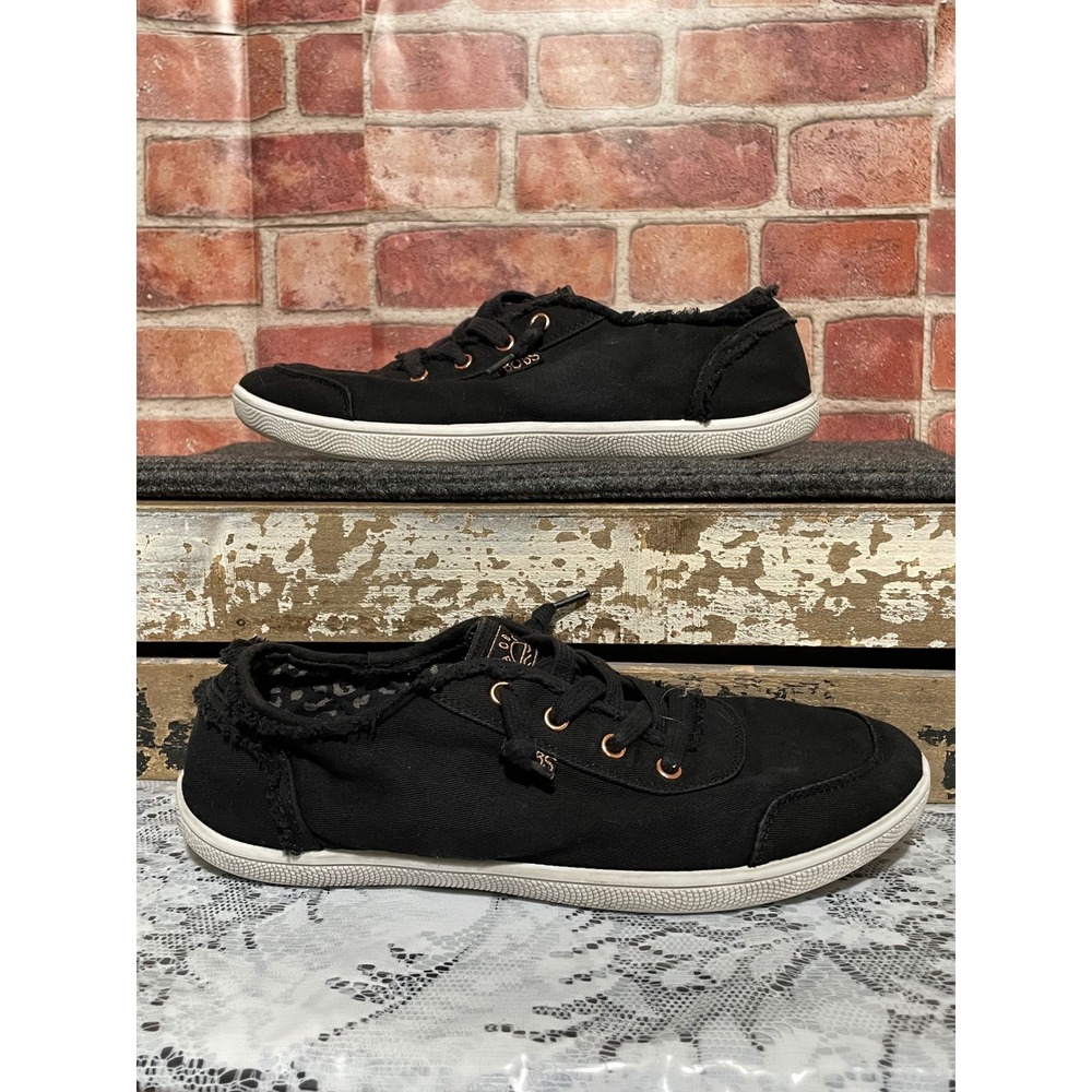 Skechers BOBS B Cute Black Canvas Slip On Sneakers 56123 Rose Gold Accents 8.5